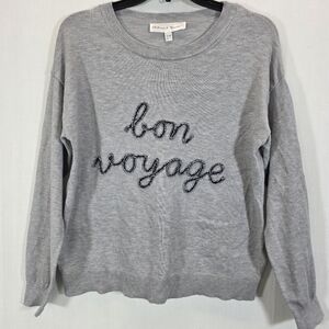 Chelsea & Theodore Grey Bon Voyage Ribbon Script Knit Sweater Size M